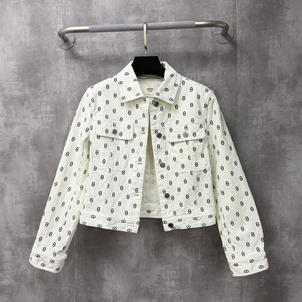❌sold❌Hermes White and Black Patterned Jean Jacket